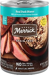 Merrick Grain-Free Real Duck Dinner Canned Dog Food, 12.7-oz can, case of 12