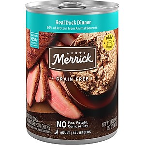 Merrick Grain-Free Real Duck Dinner Canned Dog Food, 12.7-oz can, case of 12