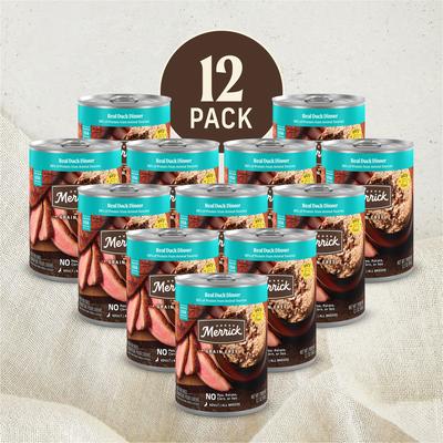 Show full view: Merrick Grain-Free Real Duck Dinner Canned Dog Food, 12.7-oz can, case of 12 slide 3 of 11