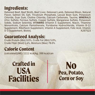 Show full view: Merrick Adult Grain-Free Beef, Lamb & Bison Pate Canned Dog Food, 12.7-oz can, case of 12 slide 7 of 11