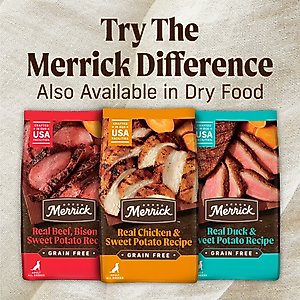 Merrick Adult Grain-Free Beef, Lamb & Bison Pate Canned Dog Food, 12.7-oz can, case of 12