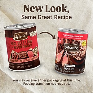 Merrick Adult Grain-Free Beef, Lamb & Bison Pate Canned Dog Food, 12.7-oz can, case of 12