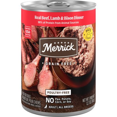 Merrick Merrick Adult Grain-Free Beef, Lamb & Bison Pate Canned Dog Food, 12.7-oz can, case of 12