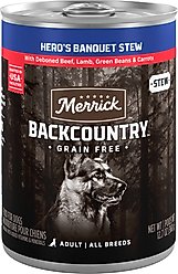 Merrick Backcountry Grain-Free Wet Dog Food Hero's Banquet Stew, 12.7-oz can, case of 12