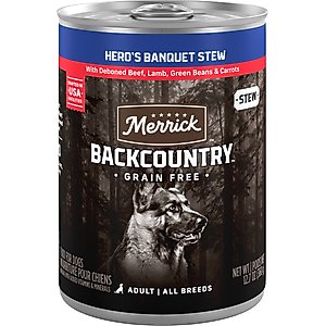 Merrick Backcountry Grain-Free Wet Dog Food Hero's Banquet Stew, 12.7-oz can, case of 12