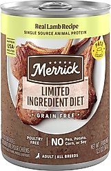 Merrick Limited Ingredient Diet Grain-Free Wet Dog Food Real Lamb Recipe, 12.7-oz can, case of 12