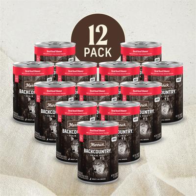Show full view: Merrick Backcountry Grain-Free 96% Real Beef Dinner Recipe Canned Dog Food, 12.7-oz can, case of 12 slide 3 of 11