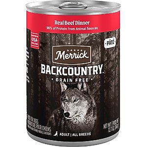 Merrick Backcountry Grain-Free 96% Real Beef Dinner Recipe Canned Dog Food, 12.7-oz can, case of 12
