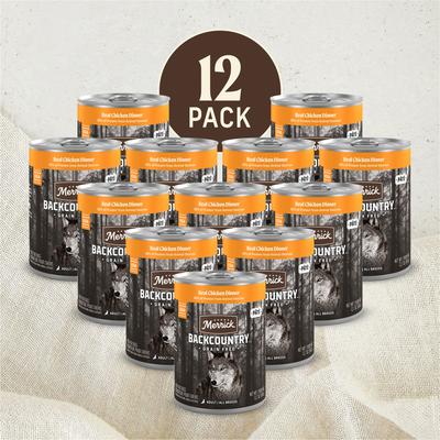 Show full view: Merrick Backcountry Grain-Free Wet Dog Food 96% Real Chicken Recipe, 12.7-oz can, case of 12 slide 3 of 11