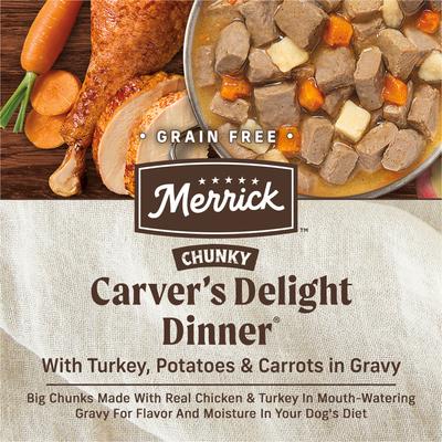 Show full view: Merrick Chunky Grain-Free Wet Dog Food Carvers Delight Dinner, 12.7-oz can, case of 12 slide 5 of 12