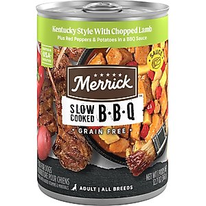 Merrick Grain-Free Slow-Cooked BBQ Kentucky Style with Chopped Lamb Wet Dog Food, 12.7-oz can, case of 12