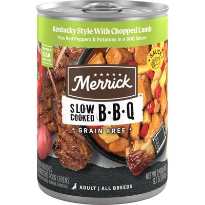 Merrick Merrick Grain-Free Slow-Cooked BBQ Kentucky Style with Chopped Lamb Wet Dog Food, 12.7-oz can, case of 12