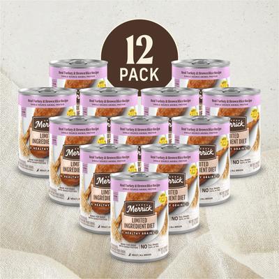 Show full view: Merrick Limited Ingredient Diet Turkey & Brown Rice Recipe Wet Dog Food, 12.7-oz can, case of 12 slide 3 of 11