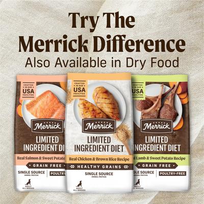 Show full view: Merrick Limited Ingredient Diet Chicken & Brown Rice Recipe Wet Dog Food, 12.7-oz can, case of 12 slide 8 of 11