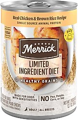 Merrick Limited Ingredient Diet Chicken & Brown Rice Recipe Wet Dog Food, 12.7-oz can, case of 12