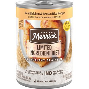 Merrick Limited Ingredient Diet Chicken & Brown Rice Recipe Wet Dog Food, 12.7-oz can, case of 12