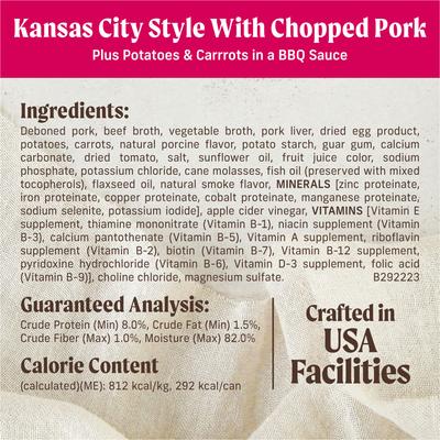 Show full view: Merrick Grain-Free Wet Dog Food Slow-Cooked BBQ Kansas City Style with Chopped Pork, 12.7-oz can, case of 12 slide 7 of 12