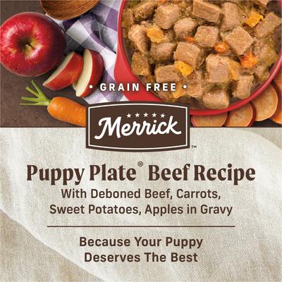 Show full view: Merrick Grain-Free Wet Puppy Food Puppy Plate Beef Recipe, 12.7-oz can, case of 12 slide 5 of 12