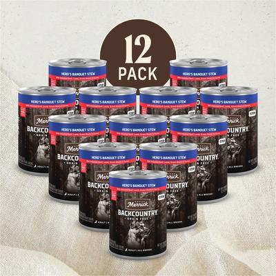 Show full view: Merrick Backcountry Grain-Free Wet Dog Food Hero's Banquet Stew, 12.7-oz can, case of 12 slide 3 of 11