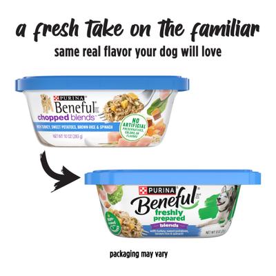Show full view: Purina Beneful Freshly Prepared Blends with Turkey, Sweet Potatoes, Brown Rice & Spinach Wet Dog Food, 10-oz container, case of 8 slide 3 of 13