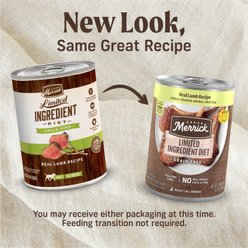 Merrick Limited Ingredient Diet Grain-Free Wet Dog Food Real Lamb Recipe, 12.7-oz can, case of 12 slide 2 of 9
