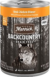 Merrick Backcountry Grain-Free Wet Dog Food 96% Real Chicken Recipe, 12.7-oz can, case of 12