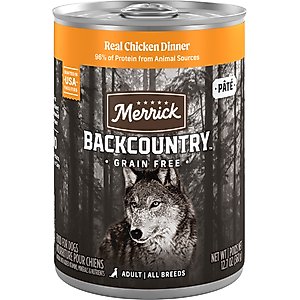 Merrick Backcountry Grain-Free Wet Dog Food 96% Real Chicken Recipe, 12.7-oz can, case of 12