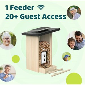 Birdfy Wooden Smart Bird Feeder with Camera Solar Powered, Ebony, 2.8L