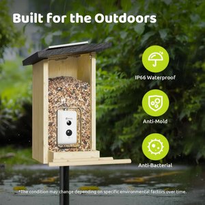 Birdfy Wooden Smart Bird Feeder with Camera Solar Powered, Ebony, 2.8L