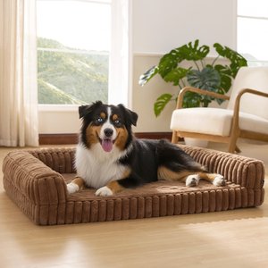 Bedsure ComfyFleece Orthopedic Waterproof Dog Bed with Corduroy Removable Cover, Brown, X-Large