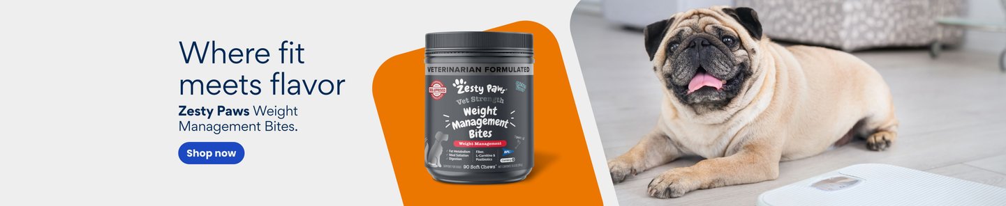 Where fit meets flavor Zesty Paws Weight Management Bites. Shop now.