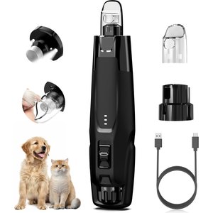 Bousnic 50% More Power 6-Speed Dog & Cat Nail Grinder with 2 LED Lights & Extra Dust Cap, Black