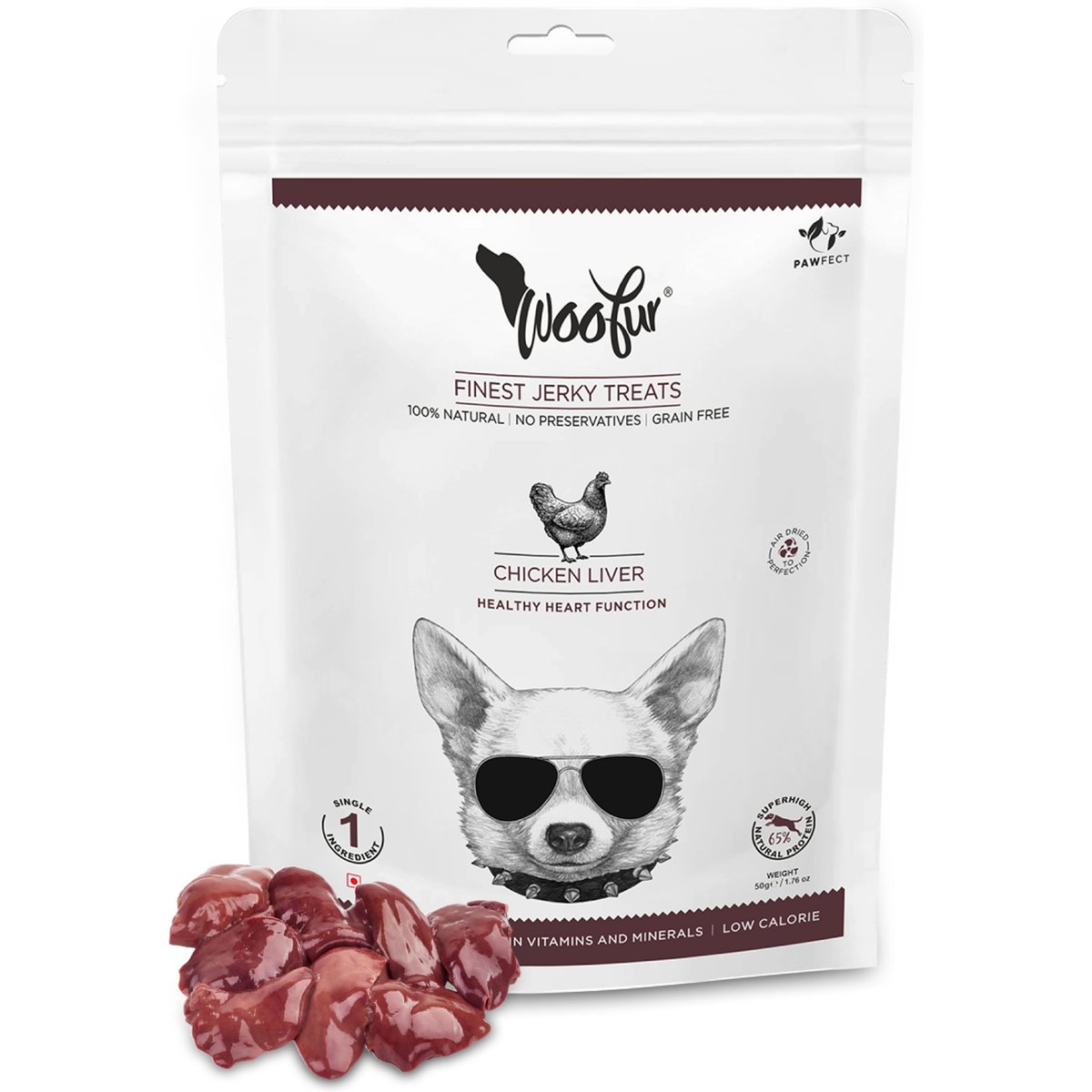 Pawfect Woofur Chicken & Beetroot Air-Dried All Natural Grain-Free Jerky Dog Training Treat, 1.76-oz bag