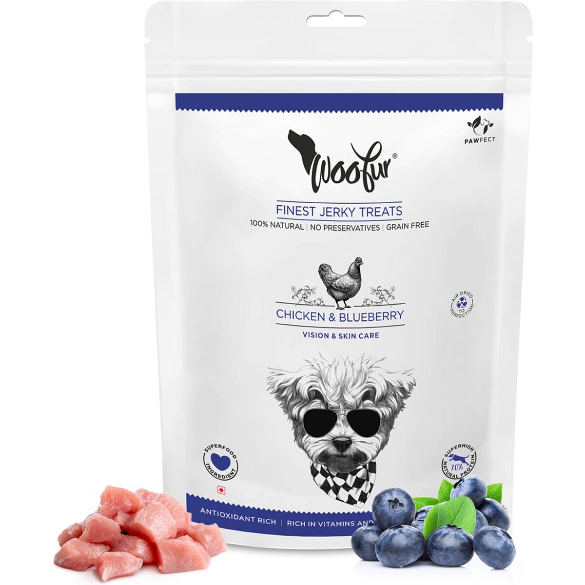 Pawfect Woofur Chicken & Blueberry Air-Dried All Natural Grain-Free Jerky Dog Training Treat, 1.76-oz bag