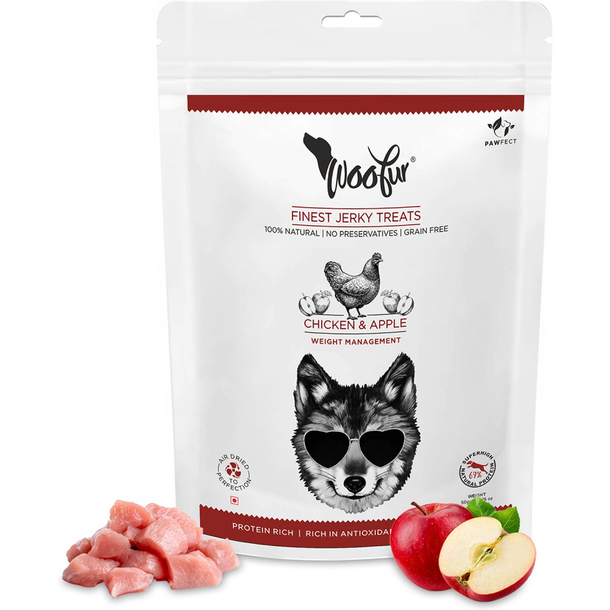 Pawfect Woofur Chicken & Apple Air-Dried All Natural Grain-Free Jerky Dog Training Treat, 1.76-oz bag