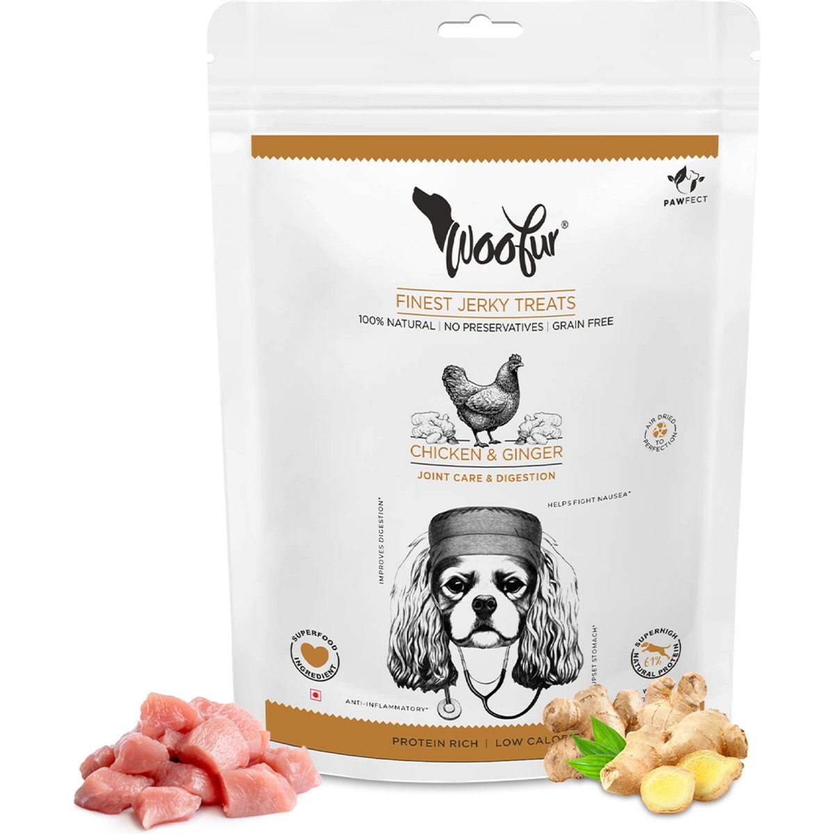 Pawfect Woofur Chicken & Ginger Air-Dried All Natural Grain-Free Jerky Dog Training Treat, 1.76-oz bag