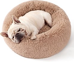 Bedsure Calming Fluffy Plush Faux Fur Orthopedic Anti-Slip Donut Dog & Cat Bed, Camel, Medium