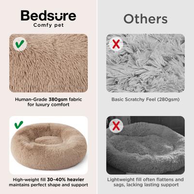 Show full view: Bedsure Calming Fluffy Plush Faux Fur Orthopedic Anti-Slip Donut Dog & Cat Bed, Camel, Small Plus slide 4 of 10