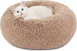 Bedsure Calming Fluffy Plush Faux Fur Orthopedic Anti-Slip Donut Dog & Cat Bed, Camel, X-Small