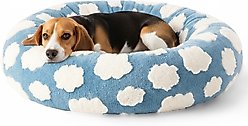 Lesure Calming Cute Modern Plush Jacquard Shaggy Orthopedic Anti-Slip Donut Dog & Cat Bed with Removable Cover, Blue, Medium