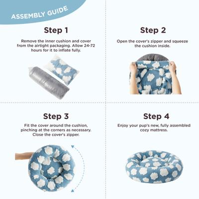 Show full view: Lesure Calming Cute Modern Plush Jacquard Shaggy Orthopedic Anti-Slip Donut Dog & Cat Bed with Removable Cover, Blue, Medium slide 6 of 9