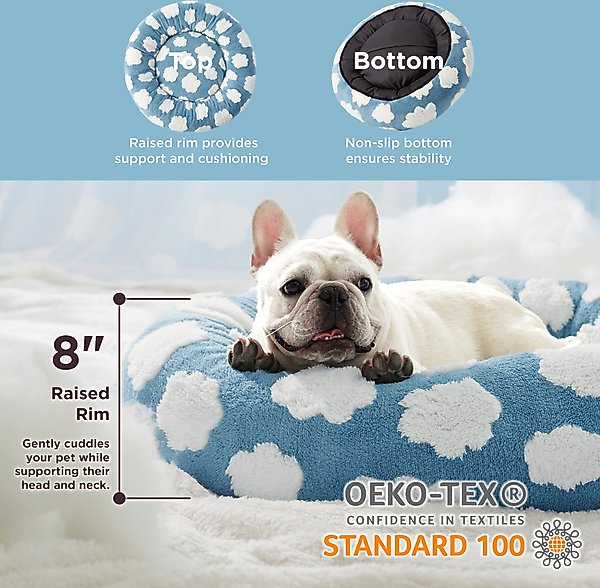 Show full view: Lesure Calming Cute Modern Plush Jacquard Shaggy Orthopedic Anti-Slip Donut Dog & Cat Bed with Removable Cover, Blue, Medium slide 2 of 9
