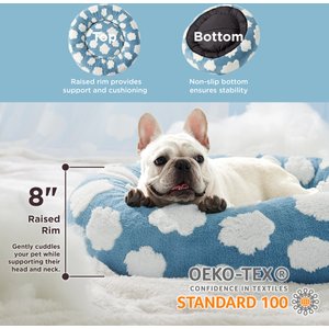 Lesure Calming Cute Modern Plush Jacquard Shaggy Orthopedic Anti-Slip Donut Dog & Cat Bed with Removable Cover, Blue, Medium