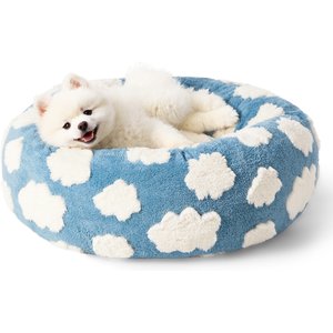 Lesure Calming Cute Modern Plush Jacquard Shaggy Orthopedic Anti-Slip Donut Dog & Cat Bed with Removable Cover, Blue, Small