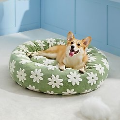 Lesure Calming Cute Modern Plush Jacquard Shaggy Orthopedic Anti-Slip Donut Dog & Cat Bed with Removable Cover, Large, Green