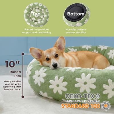 Show full view: Lesure Calming Cute Modern Plush Jacquard Shaggy Orthopedic Anti-Slip Donut Dog & Cat Bed with Removable Cover, Large, Green slide 2 of 9