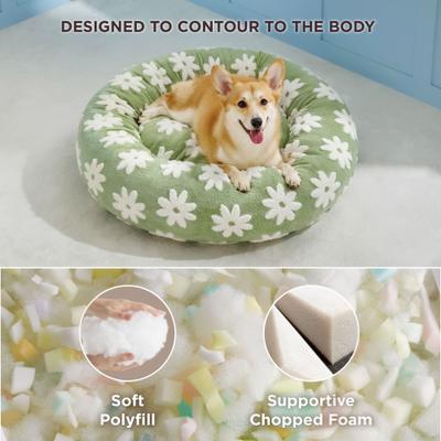 Show full view: Lesure Calming Cute Modern Plush Jacquard Shaggy Orthopedic Anti-Slip Donut Dog & Cat Bed with Removable Cover, Large, Green slide 3 of 9