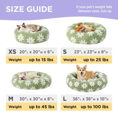 Show full view: Lesure Calming Cute Modern Plush Jacquard Shaggy Orthopedic Anti-Slip Donut Dog & Cat Bed with Removable Cover, Large, Green slide 5 of 9