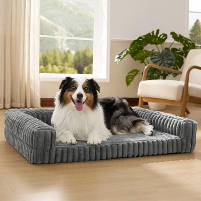 Bedsure ComfyFleece Orthopedic Waterproof Dog Sofa Bed with Corduroy Removable Cover, Brown, Medium