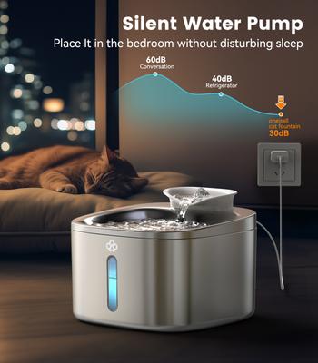 Show full view: OneIsAll PW03 Automatic Stainless Steel Cat Water Fountain, Medium: 3.5-L slide 6 of 11